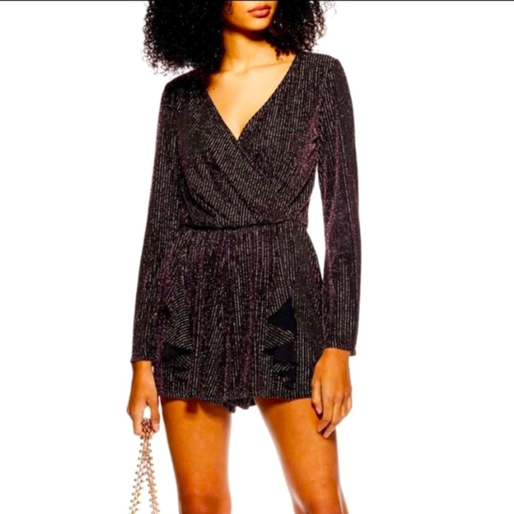 Topshop Glitter Stripe Romper Black Metallic Sz 6 New no tags